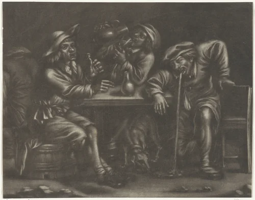 Drie dronkaards by Jan van Somer, print, 1655-1700