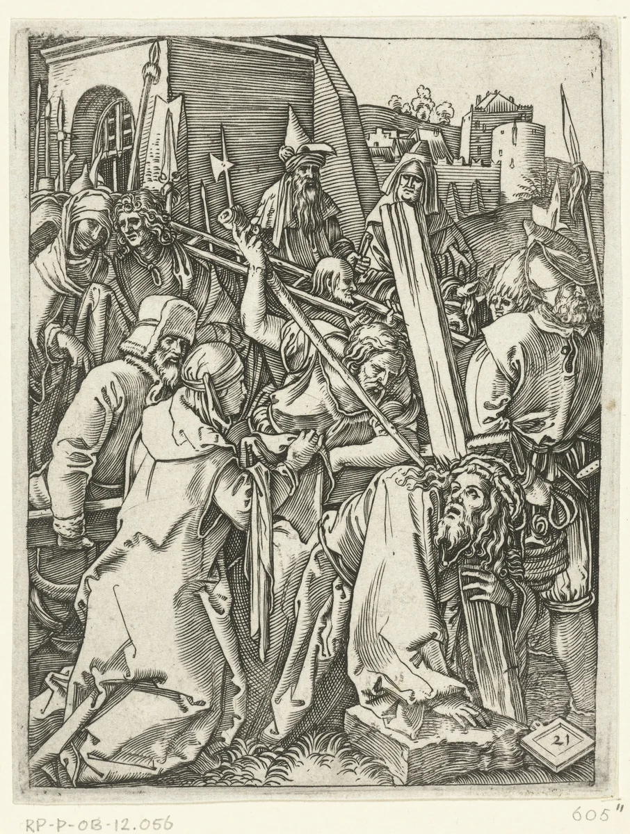 Christus draagt kruis en ontmoet heilige Veronica met zweetdoek op weg naar Golgotha by Unknown, print, 1510-1515