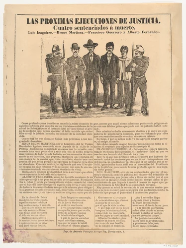 Broadsheet relating to the execution of four men in the name of justice by José Guadalupe Posada, print, 1885-1895