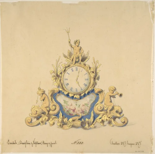 Design for a Clock with Neptune by anonymous, drawing, 1800-1899