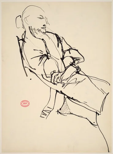 Untitled [reclining woman with her hair in a bun] by Richard Diebenkorn, drawing, 1955-1967