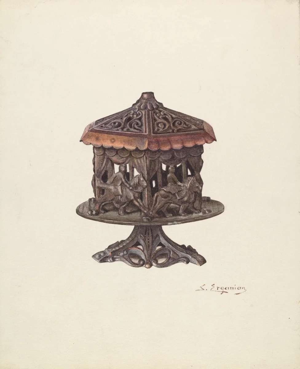 Cast Iron Bank: Merry go Round by Sarkis Erganian, index of american design, 1940