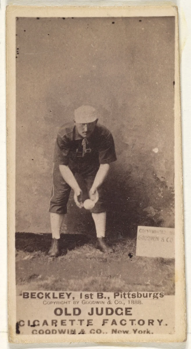 Jacob Peter "Eagle Eye" Beckley, 1st Base, Pittsburgh, from the Old Judge series (N172) for Old Judge Cigarettes by Goodwin & Company, photograph, 1888