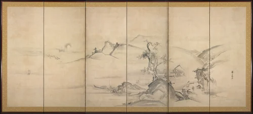Eight Views of the Xiao and Xiang Rivers by Watanabe Shikō (渡辺始興), painting, 1710-1755