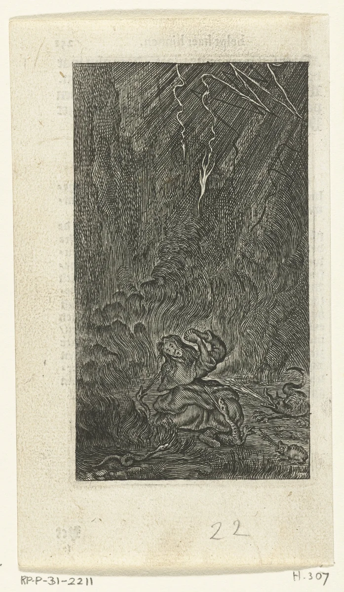 Willemynken smeekt om genade van God in de hel tussen demonen by Boëtius Adamsz. Bolswert, print, 1590-1627