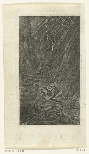 Willemynken smeekt om genade van God in de hel tussen demonen by Boëtius Adamsz. Bolswert, print, 1590-1627