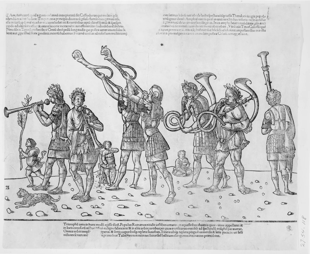 Trumpeters, from "The Triumph of Caesar" by Jacob, print, 1504