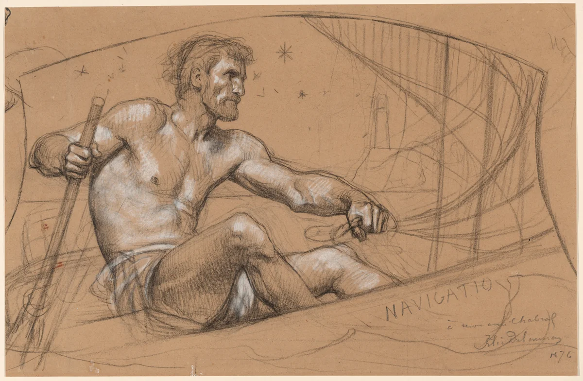 Navigation (Allegory of the Navy) by Jules-Elie Delaunay, drawing, 1876