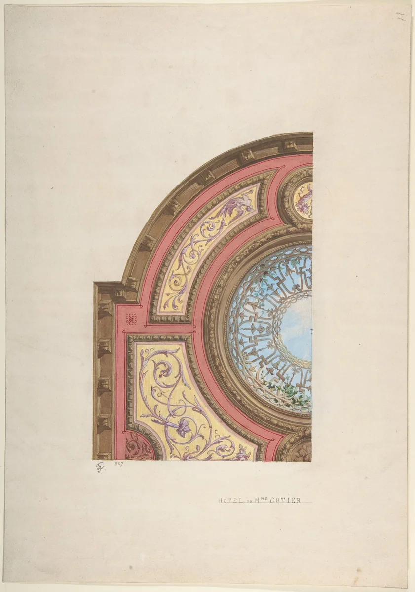 Design for Ceiling, Hôtel Cottier by Jules-Edmond-Charles Lachaise, drawing, 1879