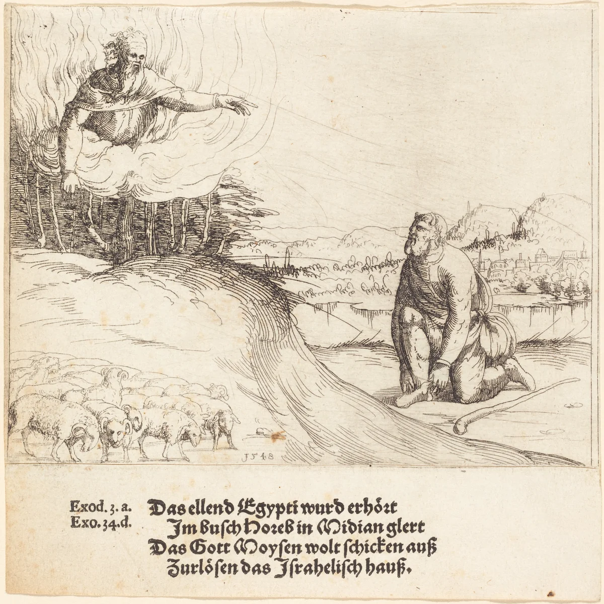 Moses and the Burning Bush by Augustin Hirschvogel, print, 1548