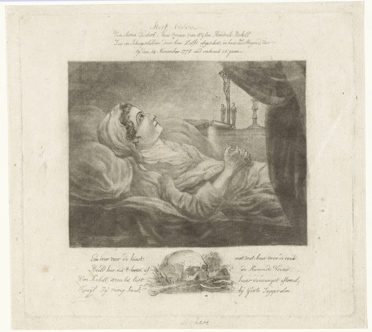 Sterfbed van Anna Detert, echtgenote van Hendrik Kobell by Hendrik Kobell, print, 1778