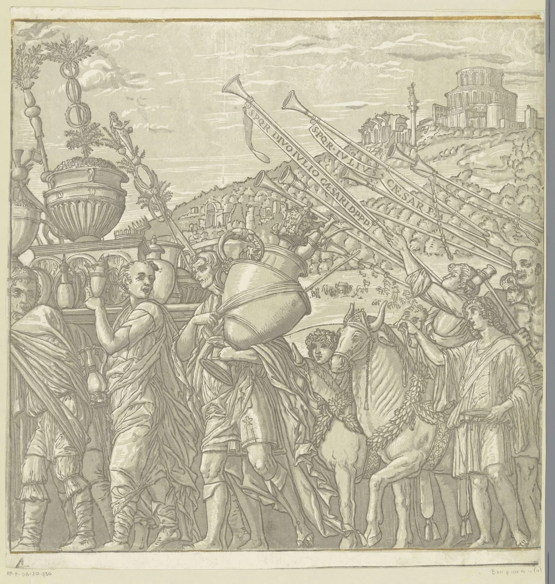 Triomftocht van Julius Caesar by Andrea Andreani, print, 1599