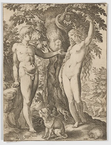 Adam and Eve by Hendrick Goltzius, print, 1585