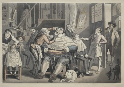 A Barber's Shop by Thomas Rowlandson, print