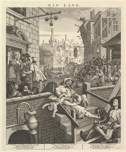 Gin Lane by William Hogarth, print, 1751