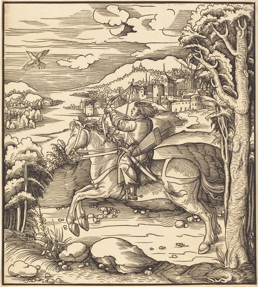 The Prince at the Bird-Catching by Leonhard Beck, print, 1514-1516
