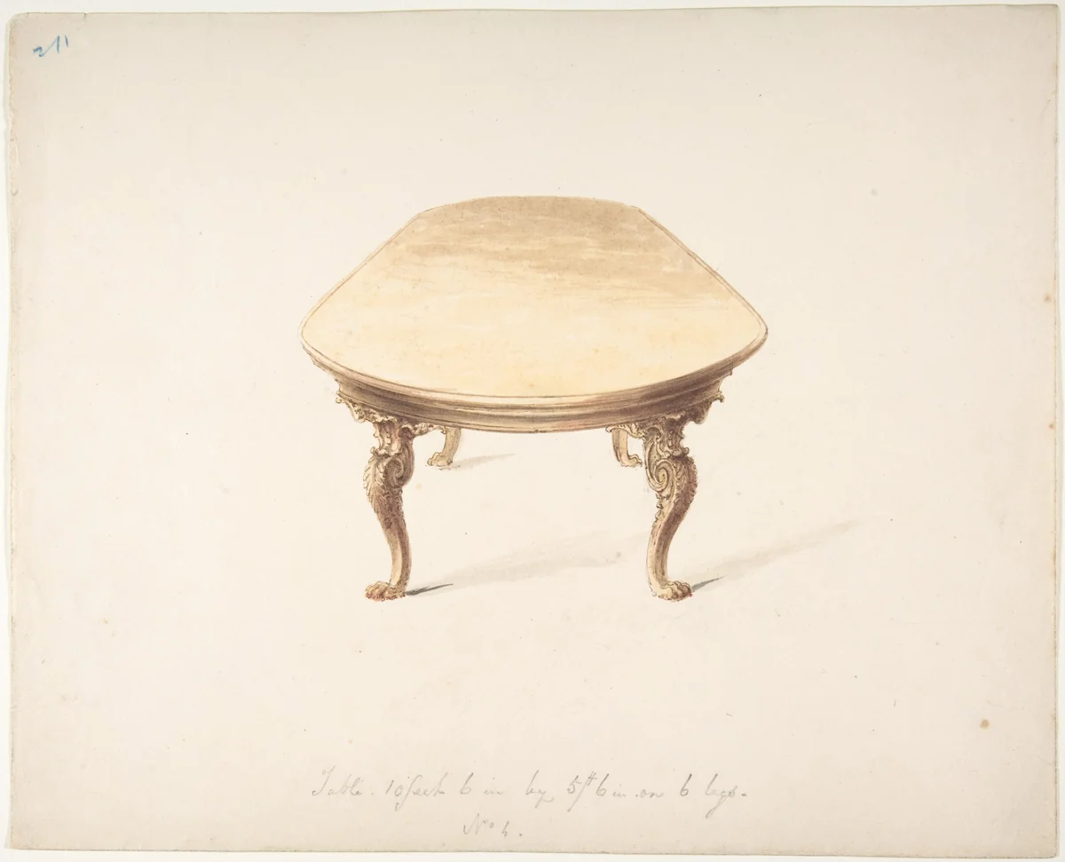 Design for a Dining Table by anonymous, drawing, 1800-1850