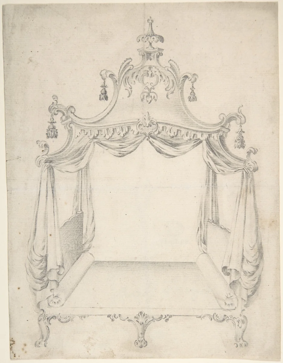 Design for a Four-poster Bed with Hangings by anonymous, drawing, 1700-1800
