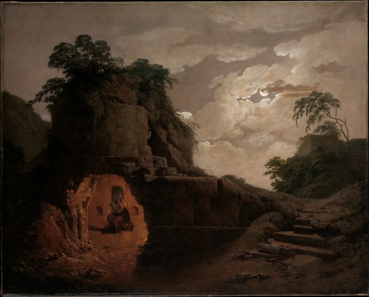 Virgil's Tomb by Moonlight, with Silius Italicus Declaiming by Joseph Wright, painting, 1779