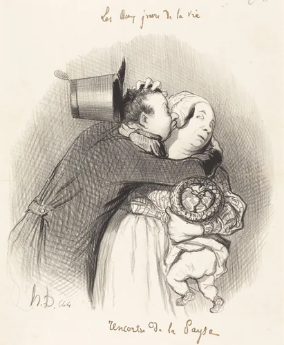 Rencontre de la payse by Honoré Daumier, print, 1844