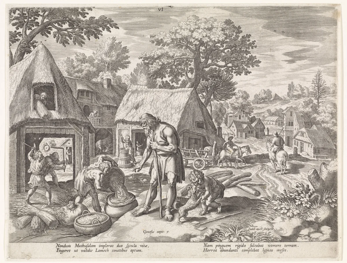 Metuselach en zijn kinderen by Unknown, print, 1586