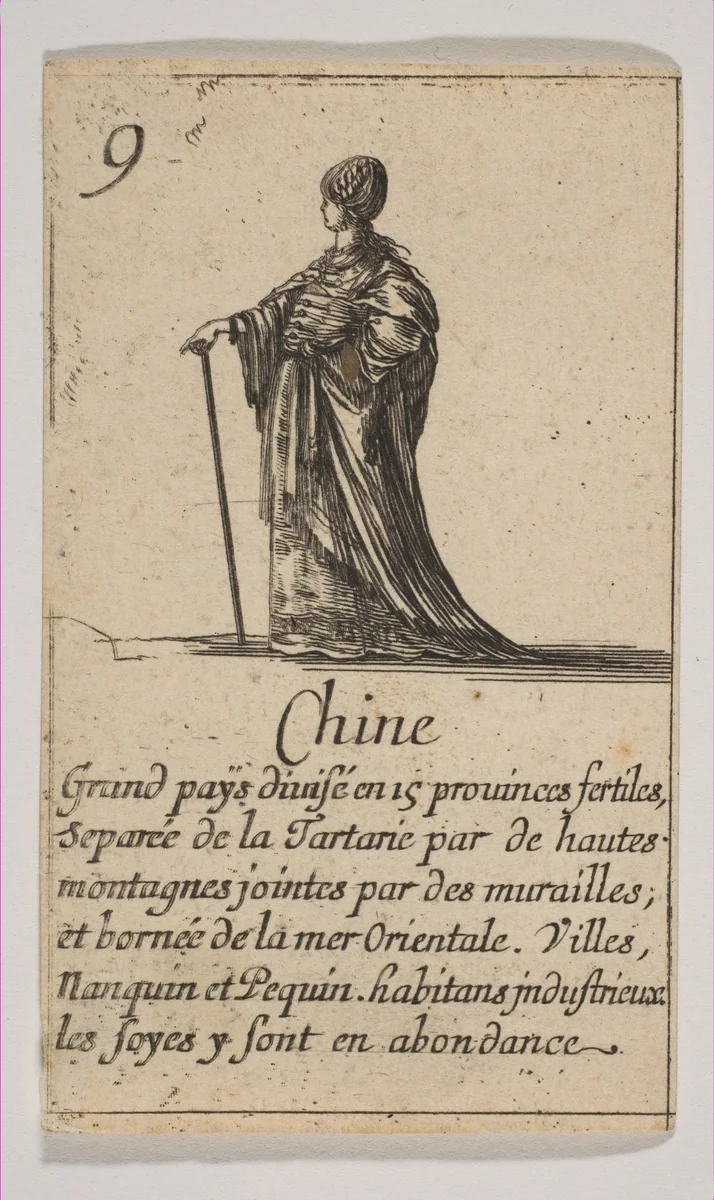 Chine, from "Jeu de la Géographie" by Stefano della Bella, print, 1644