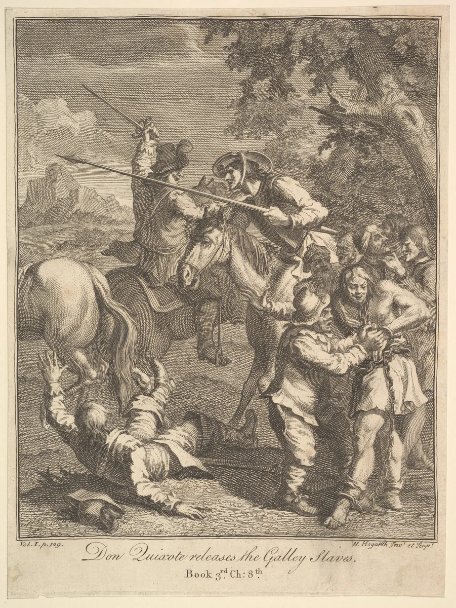 Don Quixote Releases the Galley Slaves (Six Illustrations for Don Quixote) by William Hogarth, print, 1756