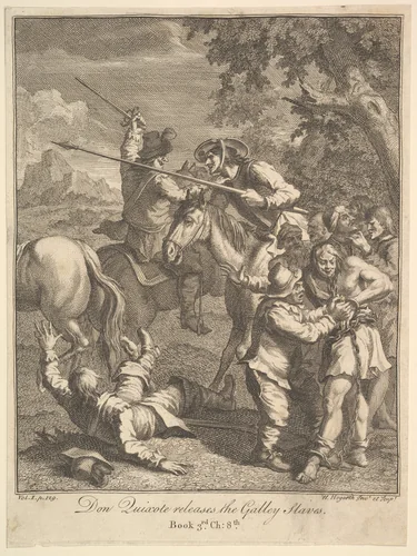 Don Quixote Releases the Galley Slaves (Six Illustrations for Don Quixote) by William Hogarth, print, 1756
