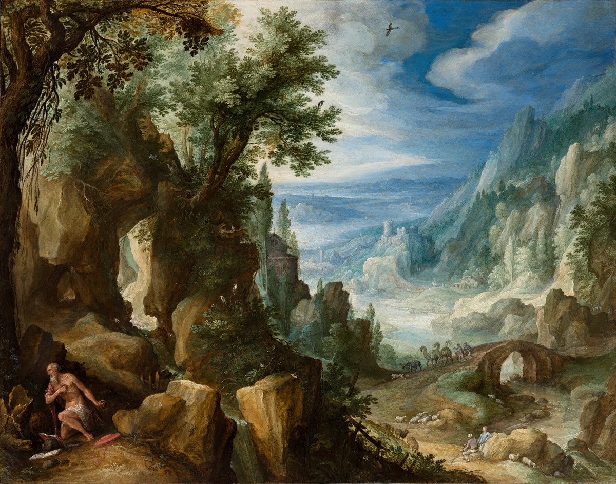 Mountainous Landscape with Saint Jerome by Paul Bril, painting, 1592