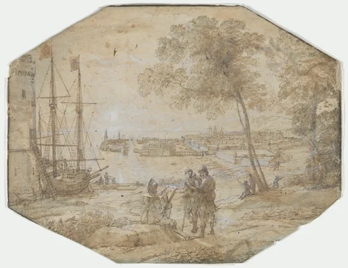 Coast Scene with a View of Civitavecchia by Claude Lorrain, drawing, 1638