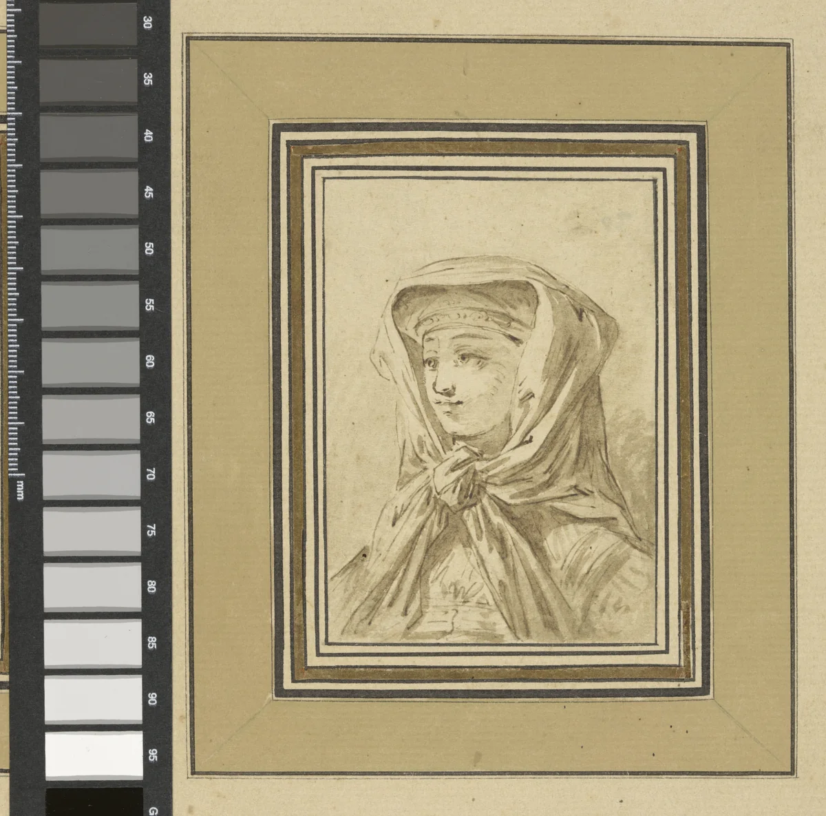 Borstbeeld van een jonge Russische vrouw by Jean Baptist Leprince, drawing, 1758-1764