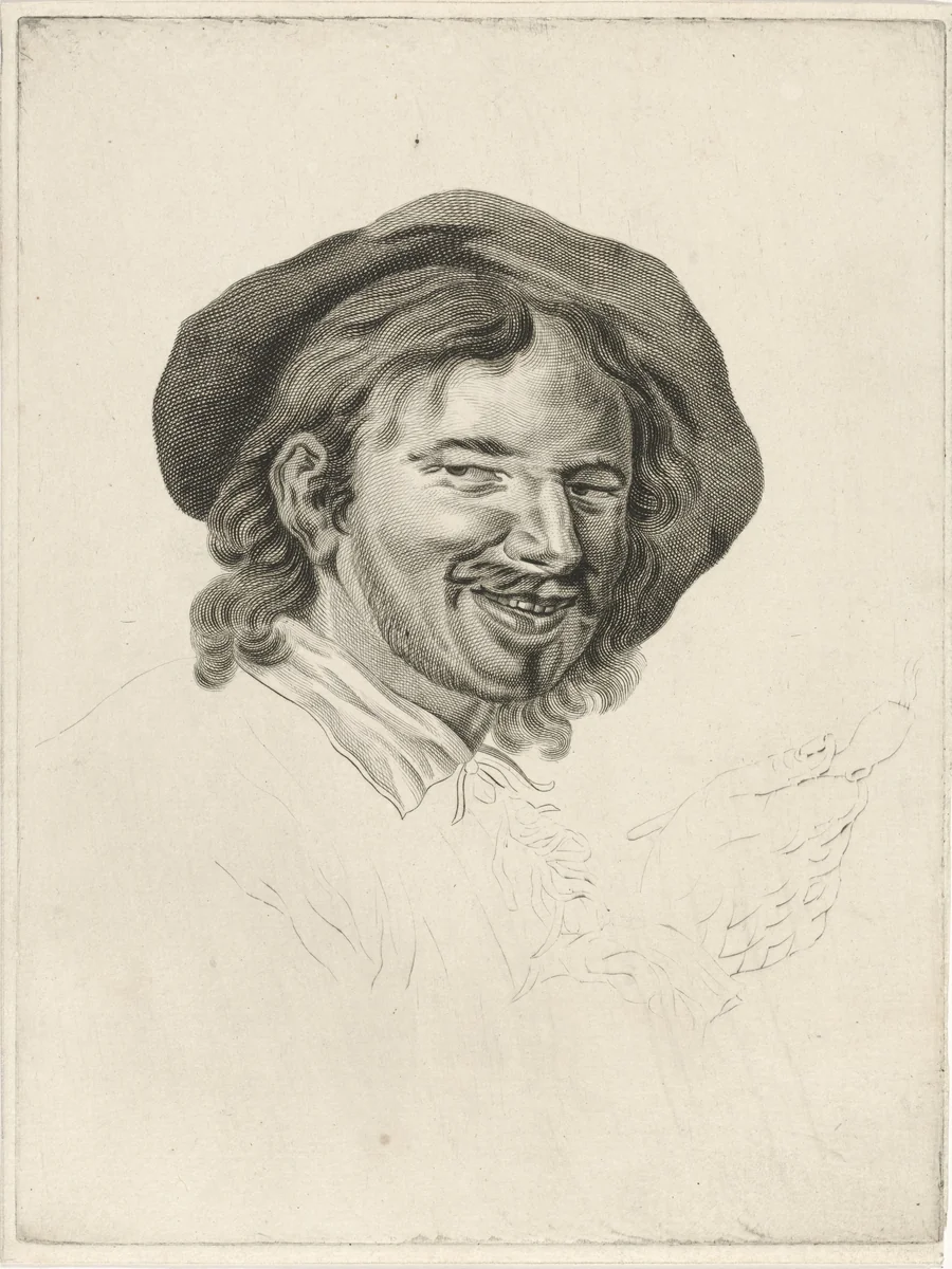 Lachende man met pijp by Pieter de Mare, print, 1768-1796