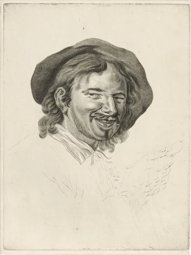 Lachende man met pijp by Pieter de Mare, print, 1768-1796