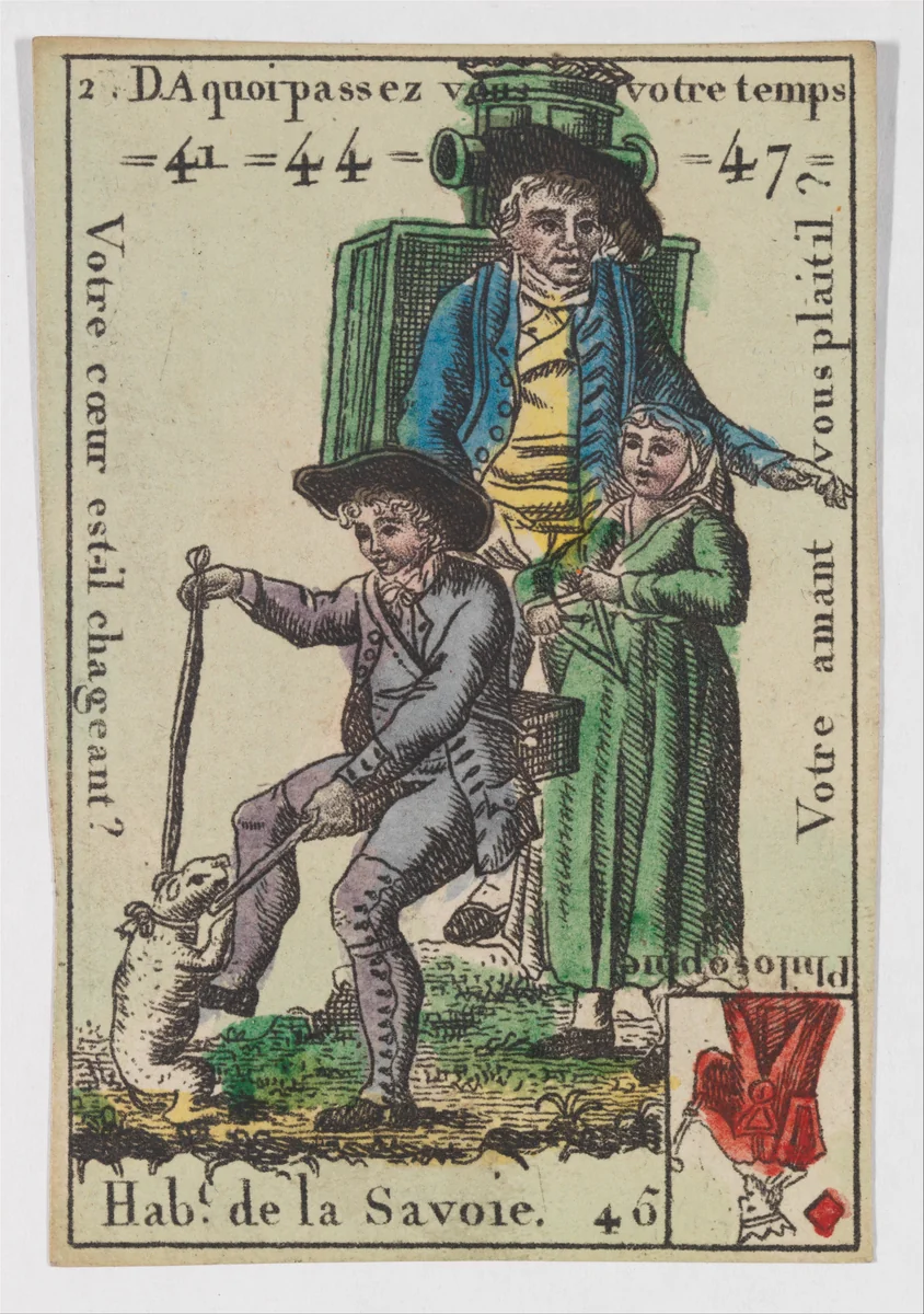 Hab.t de la Savoie, from the playing cards (for quartets) "Costumes des Peuples Étrangers" by anonymous, print, 1700-1799