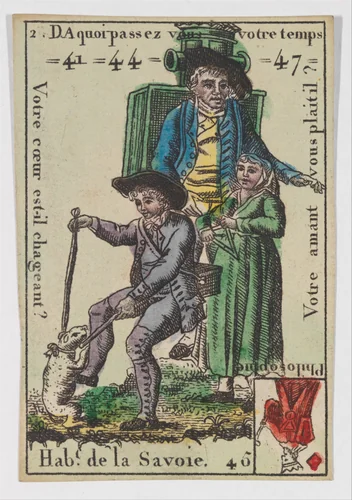 Hab.t de la Savoie, from the playing cards (for quartets) "Costumes des Peuples Étrangers" by anonymous, print, 1700-1799