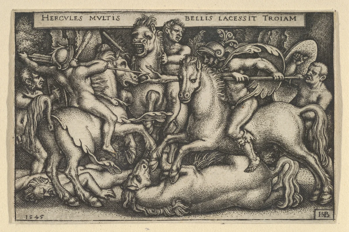 Hercules Fighting Against the Trojans, from "The Labors of Hercules" by Sebald Beham, print, 1500-1550