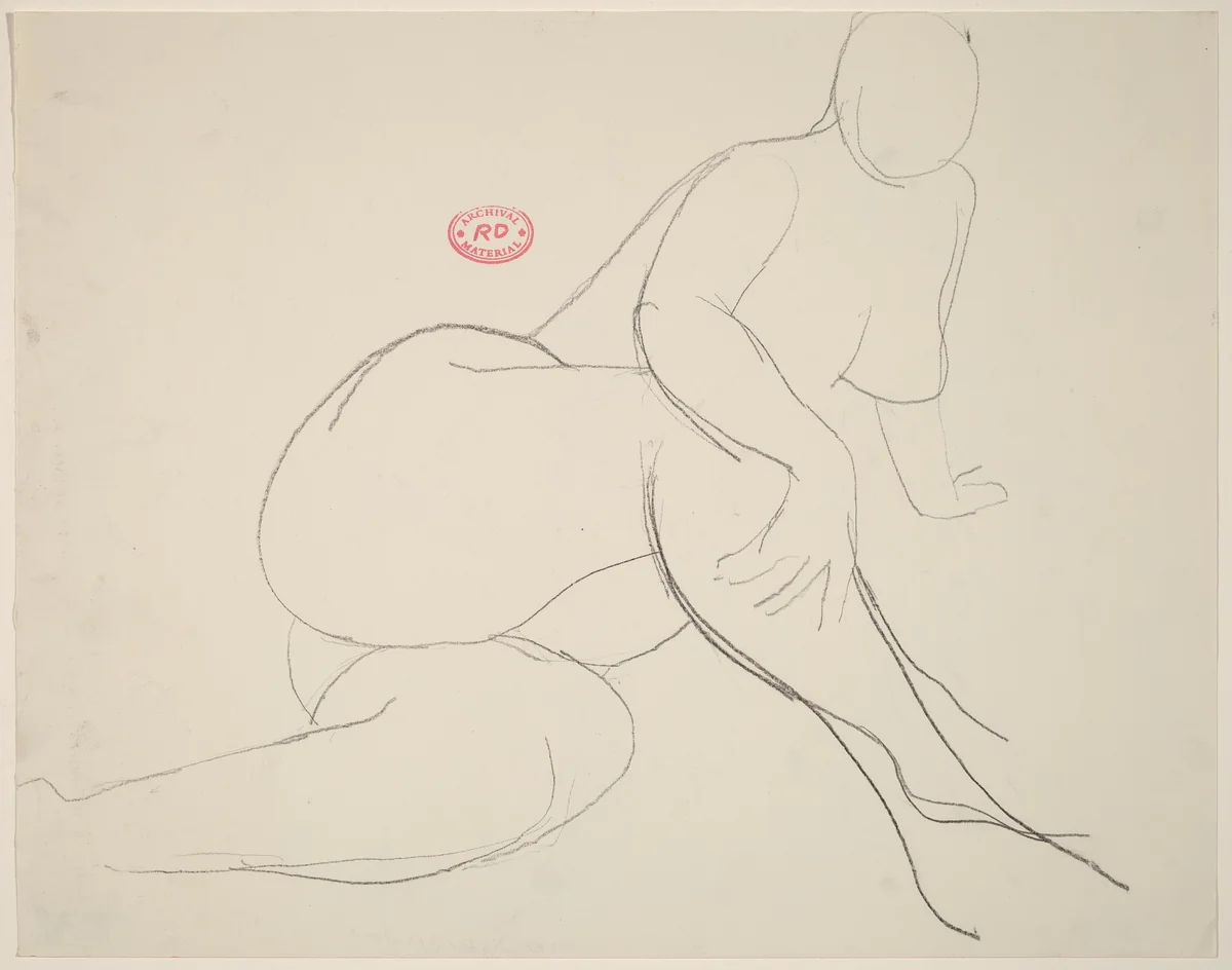 Untitled [seated female nude holding her leg with her right hand] by Richard Diebenkorn, drawing, 1955-1967