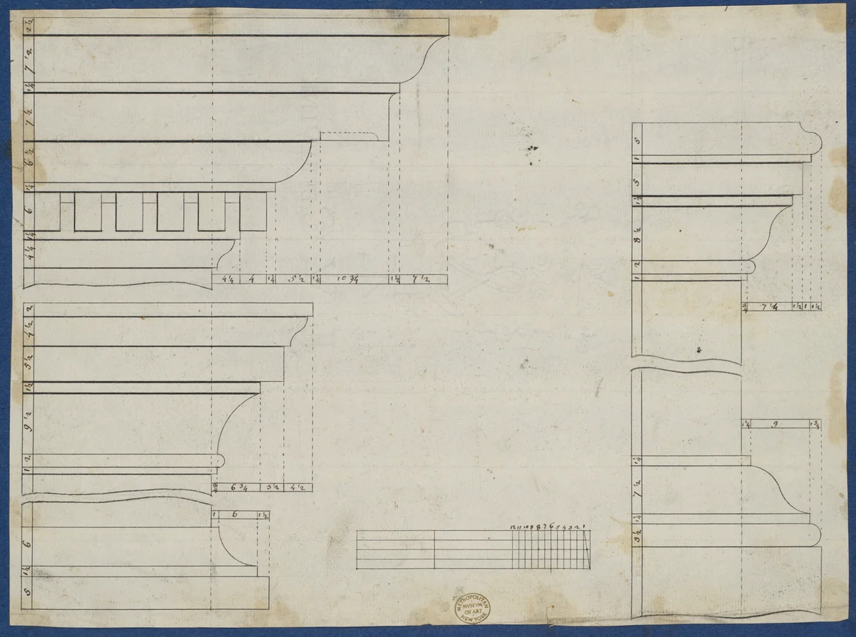 Moldings for Library Bookcase, from Chippendale Drawings, Vol. II by Thomas Chippendale, drawing, 1753