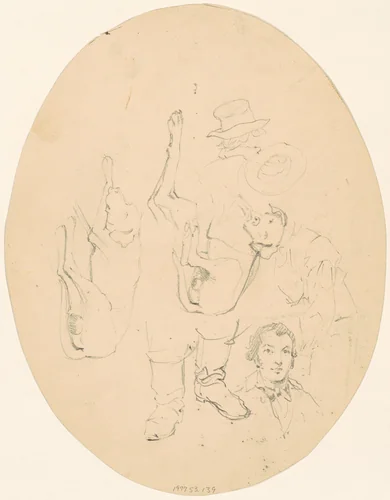 Studies of Dogs and Men [verso] by James Goodwyn Clonney, drawing, 1840-1850