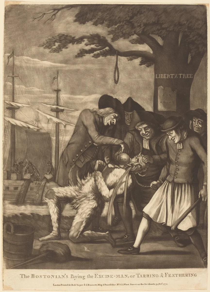 The Bostonian's Paying the Excise-Man, or Tarring & Feathering by Philip Dawe, print, 1774