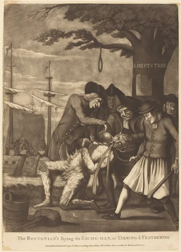 The Bostonian's Paying the Excise-Man, or Tarring & Feathering by Philip Dawe, print, 1774