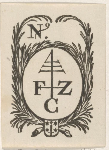 Handelsetiket met een handelsmerk en het wapen van de stad Haarlem by Isaac Vincentsz. van der Vinne, print, 1681-1740