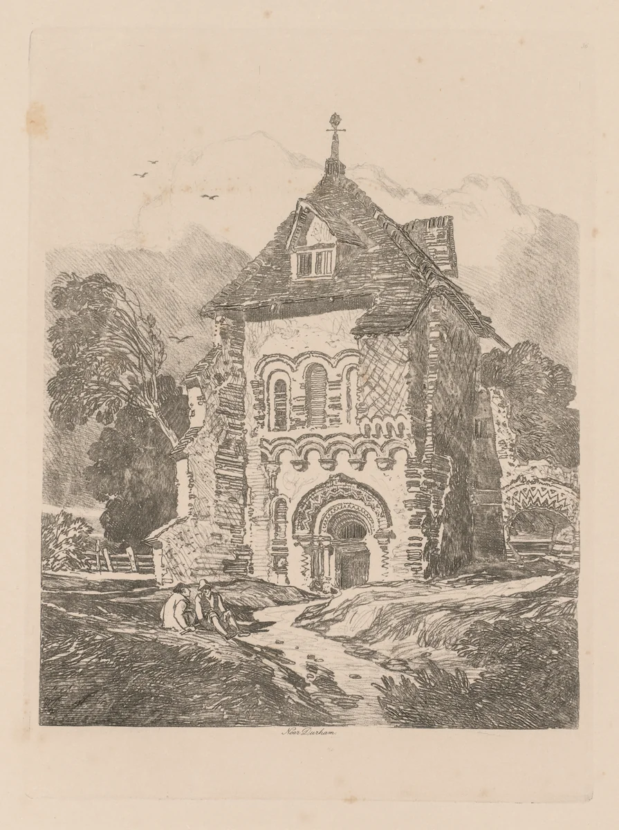Liber Studiorum: Plate 36, Church near Durham by John Sell Cotman, book, 1838