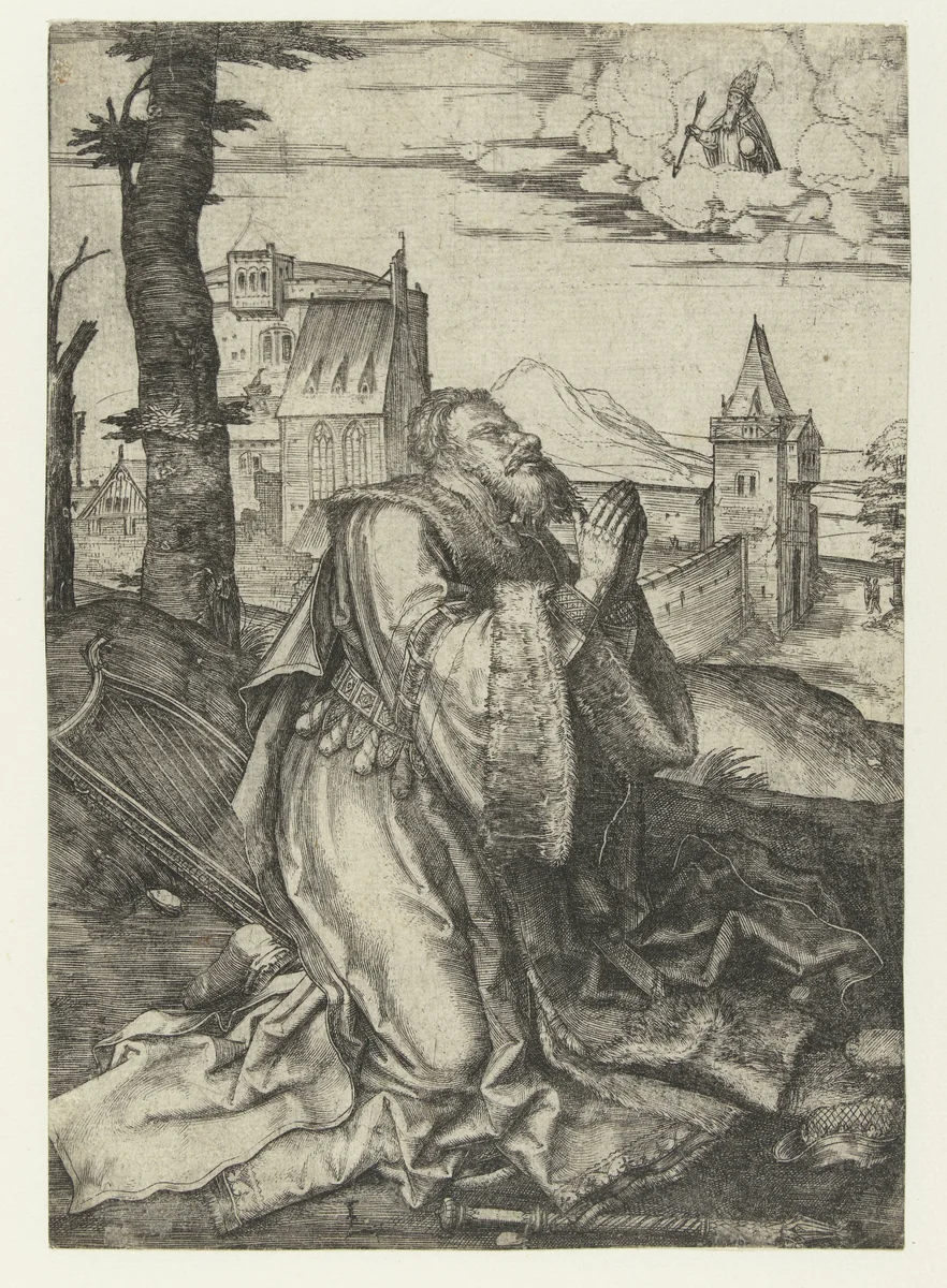 David in gebed by Unknown, print, 1505-1509