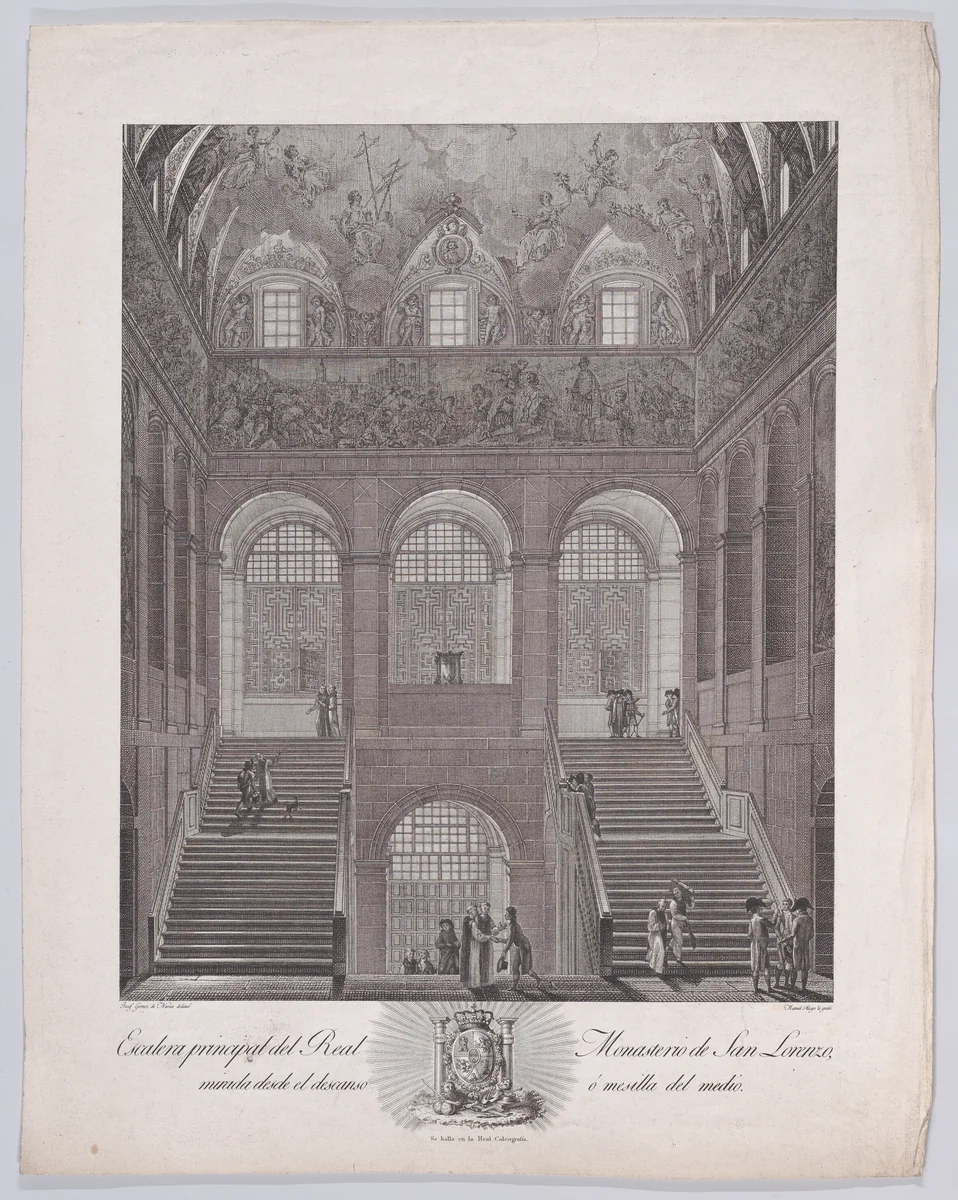 The main staircase of the monastery of El Escorial, from "Views of El Escorial" by Manuel Alegre, print, 1785-1795