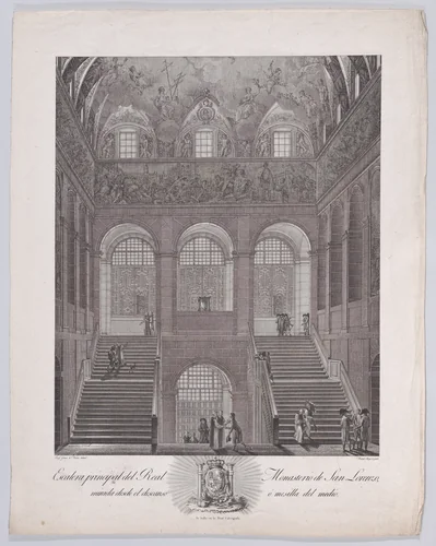 The main staircase of the monastery of El Escorial, from "Views of El Escorial" by Manuel Alegre, print, 1785-1795
