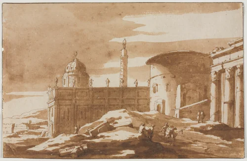 View of Ancient Buildings by Jacob van der Ulft, drawing, 1650-1699