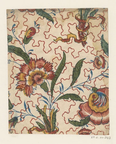 Blad met bloemboeketten met lint by anonymous, print, 1700-1850