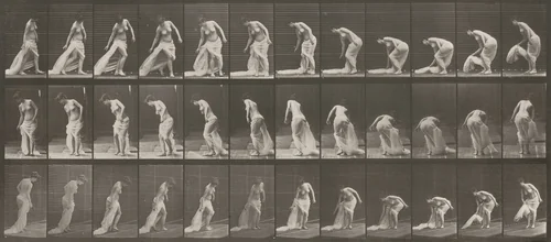 Plate Number 232. Stooping to lift train and turning by Eadweard Muybridge, photograph, 1887