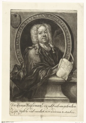 Portret van Jakob Campo Weyerman by Johannes de Groot, print, 1698-1776
